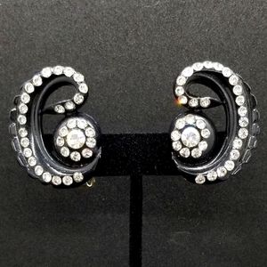 Vintage black rhinestone swirl clip-on earrings